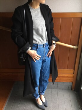 「OSMOSIS（オズモーシス）のアイテム（その他アウター）」を使った、mikkoさん（レディース・158cm）の冬コーディネート