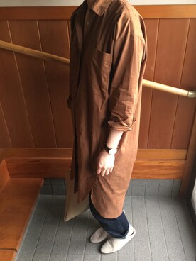 「OSMOSIS（オズモーシス）のアイテム（シャツワンピース）」を使った、mikkoさん（レディース・158cm）の春コーディネート