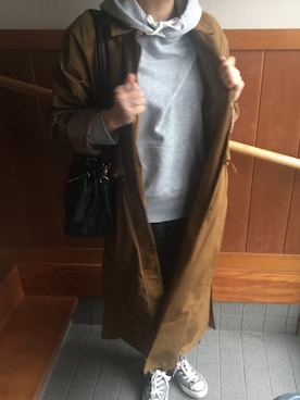 「OSMOSIS（オズモーシス）のアイテム（ステンカラーコート）」を使った、mikkoさん（レディース・158cm）の冬コーディネート
