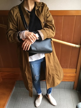 「OSMOSIS（オズモーシス）のアイテム（ステンカラーコート）」を使った、mikkoさん（レディース・158cm）の春コーディネート