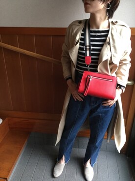 「OSMOSIS（オズモーシス）のアイテム（トレンチコート）」を使った、mikkoさん（レディース・158cm）の春コーディネート