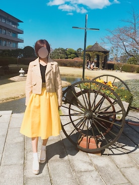 「ベルイエロー」｜「アイテム（ライダースジャケット）」を使った、ズキズキみずき😈❤️さん（レディース・158cm）の春コーディネート