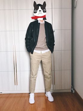 「PULL&BEAR（プルアンドベア）のアイテム（ライダースジャケット）」を使った、xiamurayさん（メンズ・177cm）の冬コーディネート