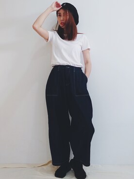 「MUJI」｜「アイテム（ハンチング/ベレー帽）」を使った、lingsaywow さん（レディース・163cm）の夏コーディネート