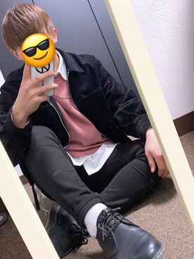 「ADRER（アドラー）のサイドコードドルマンコーデュロイブルゾン（ブルゾン、ブラック系）」を使った、Hayatoさん（メンズ・168cm）の冬コーディネート