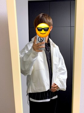 「act'm（アクトム）のact'm 袖ボリューム ビッグシルエット TR CPOワイドショートブルゾン-2020 act'm SPRING NEW ITEM-（ブルゾン、ホワイト系）」を使った、Hayatoさん（メンズ・168cm）の春コーディネート