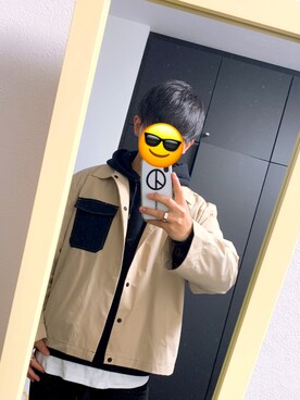 「anown（アノン）のボンバースリーブ コーチシャツジャケット【ファッションインフルエンサー とっしー×anown 限定コラボ】（ブルゾン、ベージュ系）」を使った、Hayatoさん（メンズ・168cm）の春コーディネート