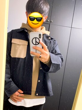 「anown（アノン）のボンバースリーブ コーチシャツジャケット【ファッションインフルエンサー とっしー×anown 限定コラボ】（ブルゾン、ブラック系）」を使った、Hayatoさん（メンズ・168cm）の春コーディネート