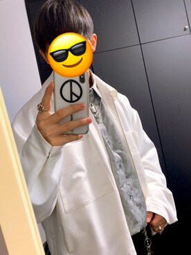 「act'm（アクトム）のact'm 袖ボリューム ビッグシルエット TR CPOワイドショートブルゾン-2020 act'm SPRING NEW ITEM-（ブルゾン、ホワイト系）」を使った、Hayatoさん（メンズ・168cm）の春コーディネート