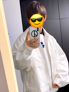 「act'm（アクトム）のact'm 袖ボリューム ビッグシルエット TR CPOワイドショートブルゾン-2020 act'm SPRING NEW ITEM-（ブルゾン、ホワイト系）」を使った、Hayatoさん（メンズ・168cm）の春コーディネート