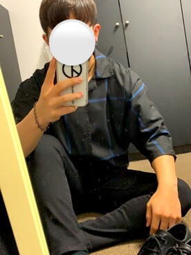 「DOOPZ（ドープス）のDOOPZ ドルマンハーフスリーブオーバーシャツ（Tシャツ/カットソー、ブラック系）」を使った、Hayatoさん（メンズ・168cm）の夏コーディネート