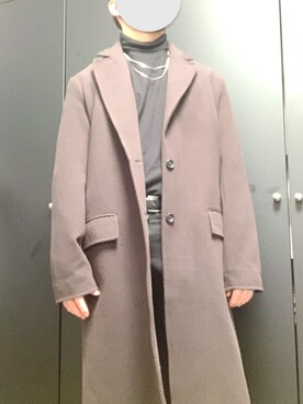「WYM LIDNM（ウィム バイ リドム）の【WYM LIDNM】PE MELTON BOX CHESTER COAT（チェスターコート、ブラウン系）」を使った、Hayatoさん（メンズ・168cm）の冬コーディネート
