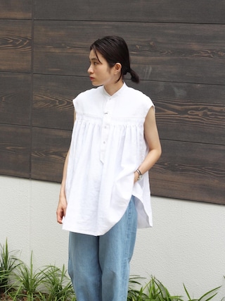 SCYE サイ リネン ピンタックノースリーブブラウス 38 オフホワイト