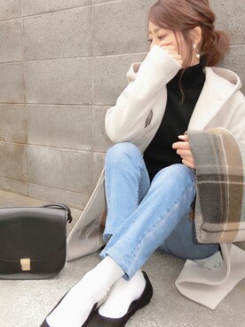 「UNIQLO（ユニクロ）のエクストラファインメリノリブタートルネックセーター（長袖）（ニット/セーター）」を使った、ちぃさん（レディース・150cm）の冬コーディネート