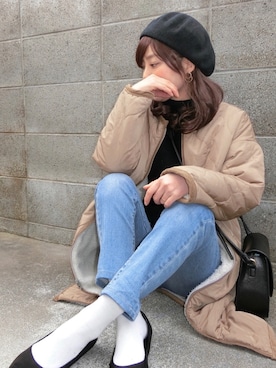 「UNIQLO（ユニクロ）のエクストラファインメリノリブタートルネックセーター（長袖）（ニット/セーター）」を使った、ちぃさん（レディース・150cm）の冬コーディネート