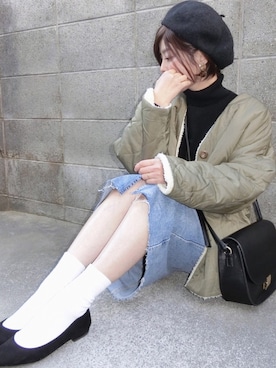 「UNIQLO（ユニクロ）のエクストラファインメリノリブタートルネックセーター（長袖）（ニット/セーター）」を使った、ちぃさん（レディース・150cm）の冬コーディネート