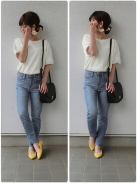 「UNIQLO（ユニクロ）のワッフルクルーネックT（5分袖）（Tシャツ/カットソー）」を使った、ちぃさん（レディース・150cm）の夏コーディネート