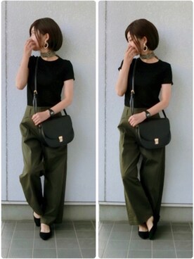 「UNIQLO（ユニクロ）のスーピマコットンリブクルーネックT（半袖）（Tシャツ/カットソー）」を使った、ちぃさん（レディース・150cm）の夏コーディネート