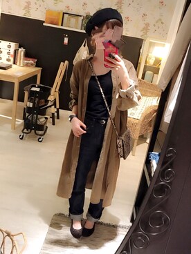 「UNIQLO（ユニクロ）のハイライズボーイフレンドフィットジーンズ＋EC（デニムパンツ）」を使った、ちぃさん（レディース・150cm）の秋コーディネート