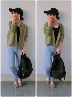 「カーキシャツ」｜「アイテム（ジャケット/アウター）」を使った、ちぃさん（レディース・150cm）の秋コーディネート