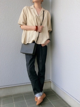 「UNIQLO（ユニクロ）のハイライズボーイフレンドフィットジーンズ＋EC（デニムパンツ）」を使った、ちぃさん（レディース・150cm）の夏コーディネート