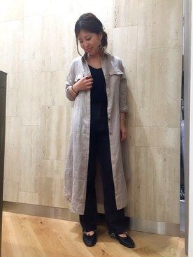 「URBAN RESEARCH ROSSO WOMEN（アーバンリサーチ　ロッソ）のROSSO　リネンマキシシャツワンピース（One piece dress、ベージュ系）」を使った、ADACHI YURIさん（レディース・163cm）の春コーディネート