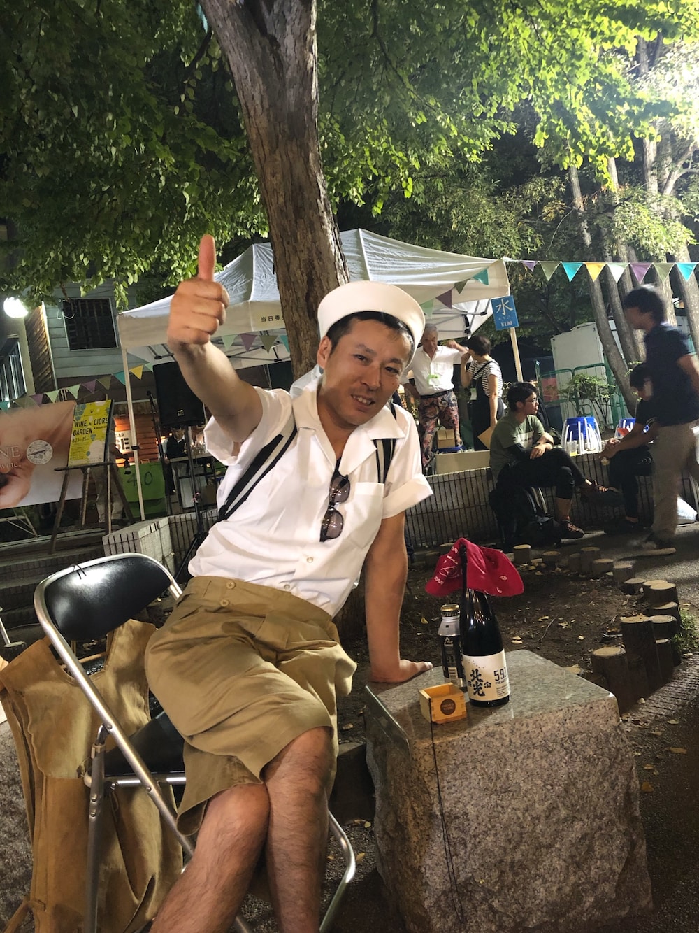 「夏コーデ、ゆるコーデ、ラフ、オトナカジュアル、カジュアル、今日のコーデ、夏、古着、古着好きな人と繋がりたい、ミリタリースタイル」｜「MILITARYのアイテム（帽子、ホワイト系）」を使った、中山貴之さん（メンズ・170cm）の夏コーディネートの1枚目の写真