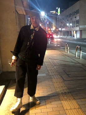 「BEN DAVIS（ベンデイビス）のアイテム（デニムパンツ）」を使った、中山貴之さん（メンズ・170cm）の冬コーディネート