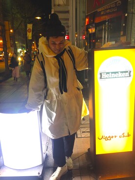 「アイテム（ミリタリージャケット、ホワイト系）」を使った、中山貴之さん（メンズ・170cm）の冬コーディネート