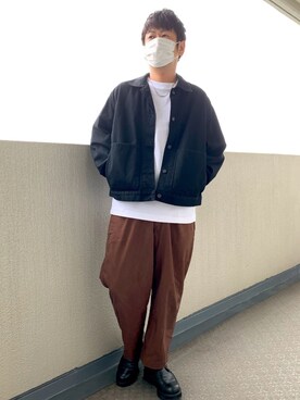 「UNIQLO（ユニクロ）のエアリズムコットンオーバーサイズTシャツ（5分袖）（Tシャツ/カットソー）」を使った、Oshumanさん（メンズ・169cm）の秋コーディネート