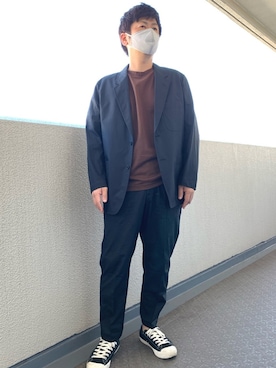 「UNIQLO（ユニクロ）のエアリズムコットンオーバーサイズTシャツ（5分袖）（Tシャツ/カットソー）」を使った、Oshumanさん（メンズ・169cm）の秋コーディネート