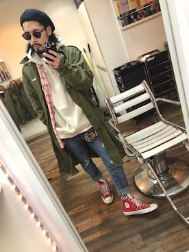 「H&M（エイチ・アンド・エム）のアイテム（パーカー）」を使った、tkc18さん（メンズ・173cm）の冬コーディネート