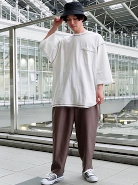 「Confirm（コンファーム）のアイテム（帽子）」を使った、かみけん。さん（メンズ・168cm）の春コーディネート