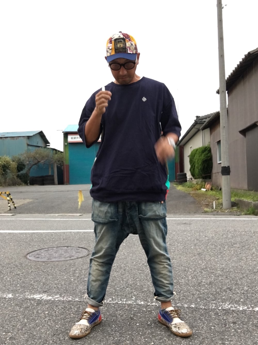 ネイタルデザイン】G55サルエルフラップデニムパンツ リアルダメージ