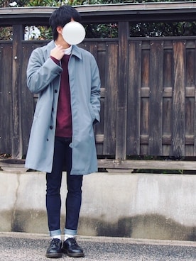 「アイテム（ステンカラーコート）」を使った、ﾖｼｵｶさん（メンズ・175cm・10代）の冬コーディネート