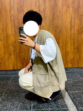 「kutir（クティール）のアソートプリントTシャツ（Tシャツ/カットソー、ホワイト系）」を使った、陽太さん（メンズ）の春コーディネート