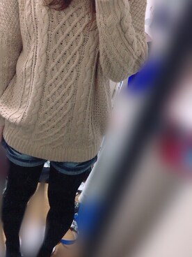 「INGNI（イング）のダーリンBACKリボンチュニックニット-2017AW-（针织衫、ベージュ系）」を使った、Aya*.｡さん（レディース・162cm）の冬コーディネート