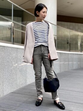 「スタッフセンバツ」｜「アイテム（ノーカラージャケット）」を使った、rinaryさん（レディース・160cm）の秋コーディネート