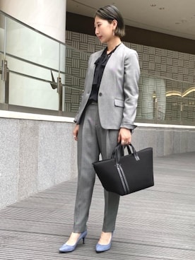 「遊び心のあるJacket Style」｜「アイテム（ノーカラージャケット）」を使った、rinaryさん（レディース・160cm）の秋コーディネート