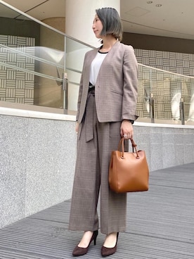 「一押しのアウタースタイル」｜「アイテム（ノーカラージャケット）」を使った、rinaryさん（レディース・160cm）の秋コーディネート