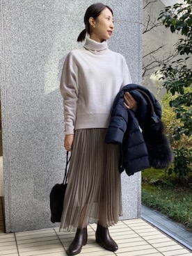 「一押しのアウタースタイル」｜「アイテム（ダウンジャケット/コート）」を使った、rinaryさん（レディース・160cm）の冬コーディネート