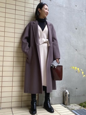 「一押しのアウタースタイル」｜「アイテム（チェスターコート）」を使った、rinaryさん（レディース・160cm）の冬コーディネート