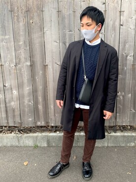 「NANO universe（ナノユニバース）のアイテム（チェスターコート）」を使った、はやとさん（メンズ・168cm）の春コーディネート