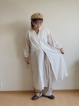 「earth music&ecology（アースミュージックアンドエコロジー）のエンブロイダリー刺繍ワンピース ＊（ワンピース）」を使った、アラレさん（レディース・156cm）の夏コーディネート