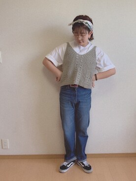 「B.L.U.E（ビーエルユーイー）のアイテム（トップス）」を使った、アラレさん（レディース・156cm）の夏コーディネート