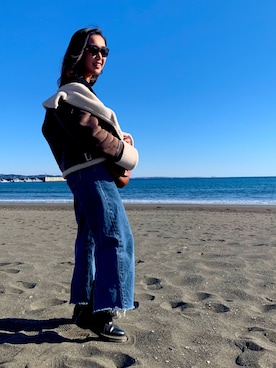 「海」｜「アイテム（ブルゾン）」を使った、haaruさん（レディース・159cm）の春コーディネート