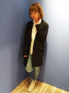 「HVC」｜「アイテム（チェスターコート）」を使った、HVC廿日市店さん（レディース・155cm）の冬コーディネート