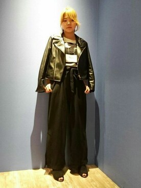「HVC」｜「アイテム（ライダースジャケット）」を使った、HVC廿日市店さん（レディース・155cm）の冬コーディネート