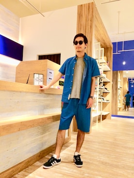 「HVC（エイチブイシー）のアイテム（トップス）」を使った、HVC廿日市店さん（メンズ・172cm）の夏コーディネート