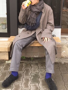 「sunsea」｜「アイテム（ステンカラーコート）」を使った、たくちゃんさん（メンズ・172cm）の冬コーディネート